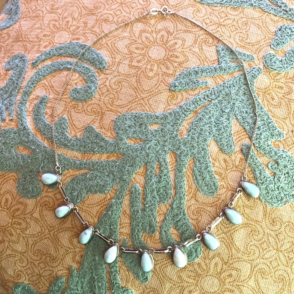 Sleeping Beauty turquoise Navajo teardrop 925 silver statement necklace